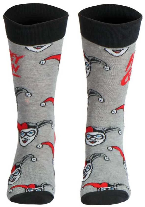 Harley Quinn pilkos suaugusiųjų ilgos kojinės 36/43