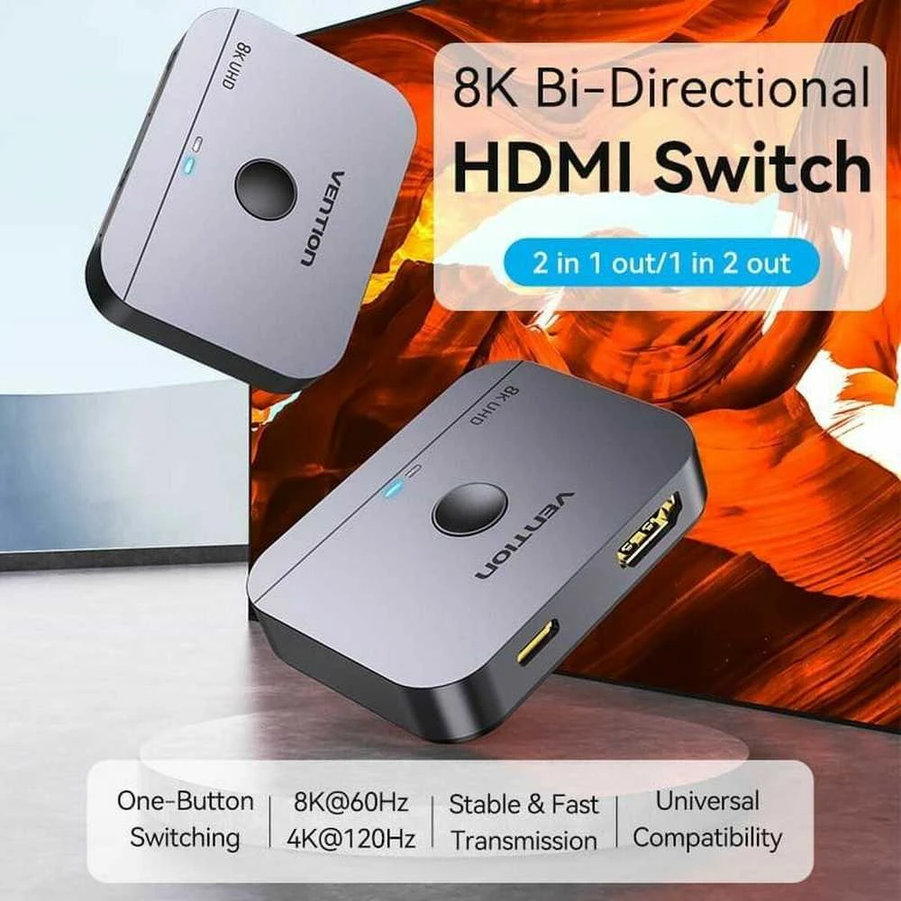 Vention dvikryptis HDMI jungiklis su techniniu aprašymu