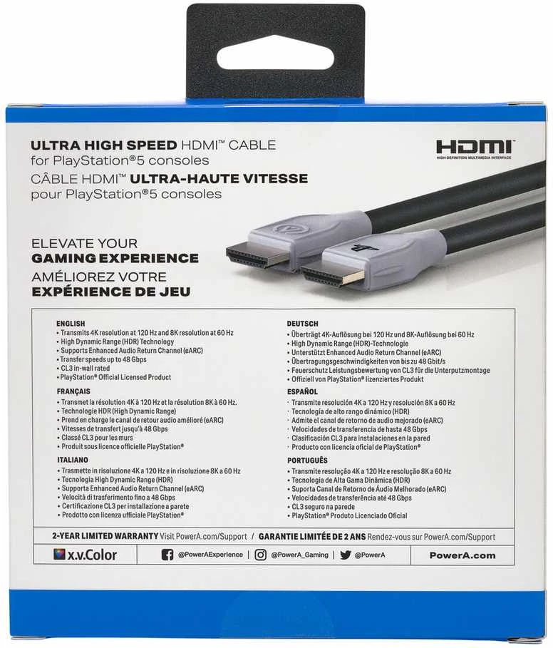 PowerA HDMI laido pakuotė su specifikacijomis