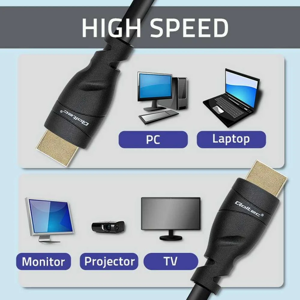 Qoltec 50353 HDMI v2.1 kabelis Itin didelės spartos 8K | 60Hz | 26AWG | AUKSAS | 5 m