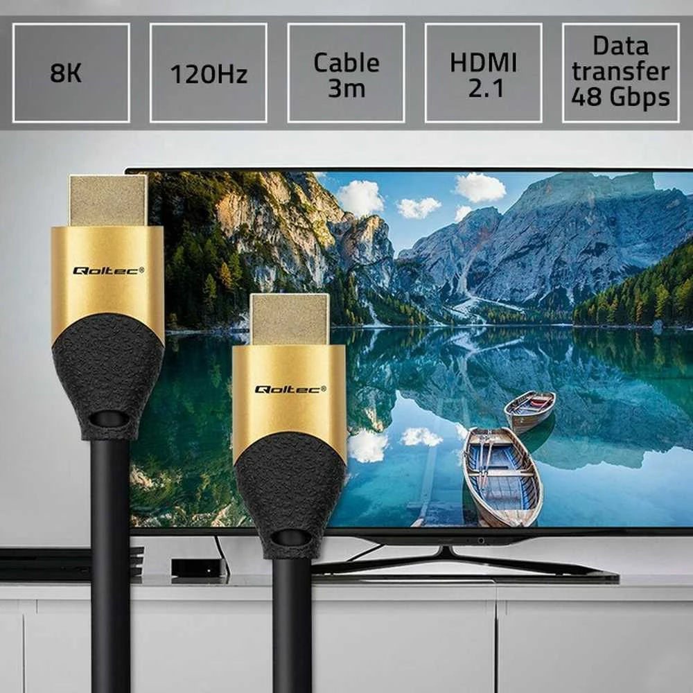 Qoltec 50356 HDMI kabelis 3 m HDMI A tipo (standartinis) 3 x HDMI A tipo (standartinis) Juodas, auksinis