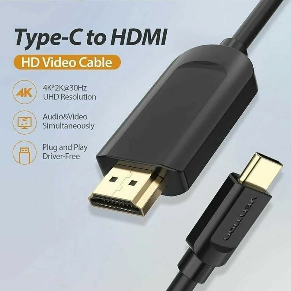 Kabelis USB Vention USB-C - HDMI 1 m Juodas (CGUBF)