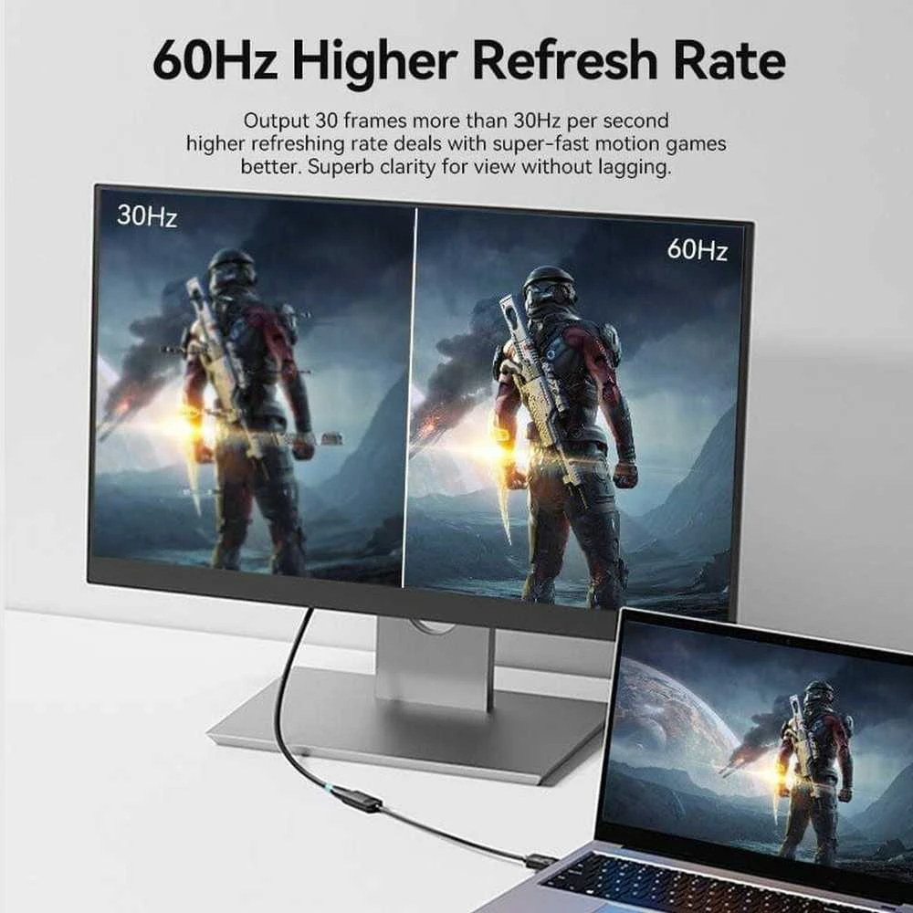 Vention DP į HDMI keitiklis: 60Hz dažnio demonstravimas