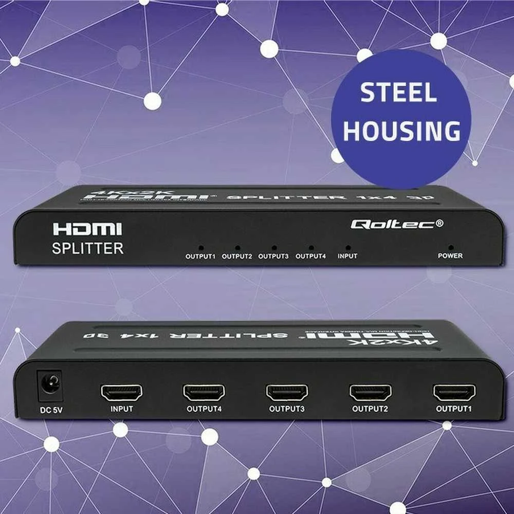 Qoltec 51798 aktyvus HDMI skirstytuvas 4 x HDMI 4K x 2K | 3,4 Gb/s