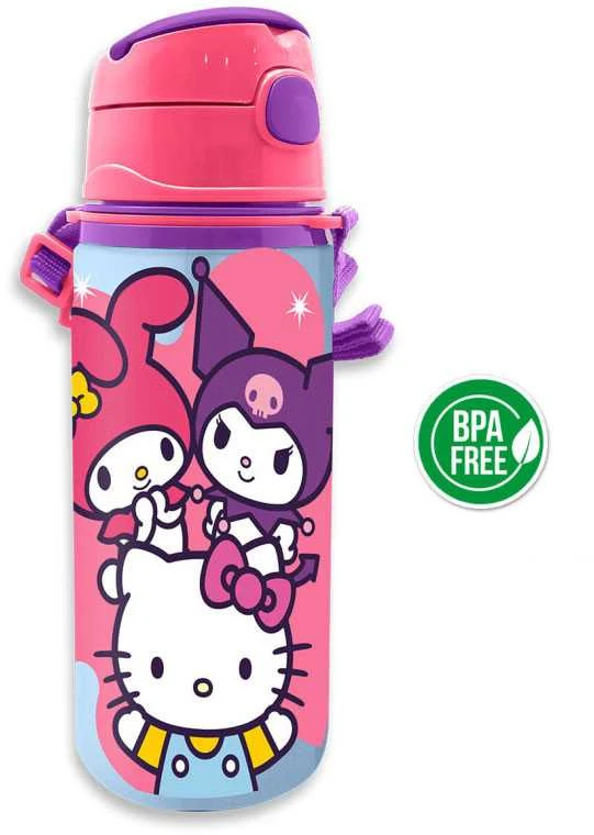 Kids Euroswan Vaikams skirtas „Euroswan“ – licencijuoti aksesuarai, buteliukas su dirželiu, 600 ml, „Hello Kitty&Friend“