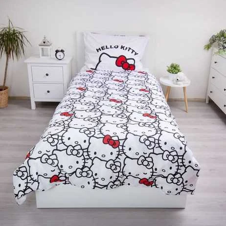 Hello Kitty baltas patalynės užvalkalas 140–200 cm, 70–90 cm