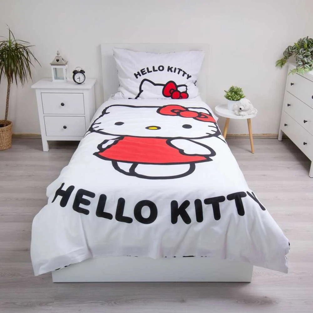 Hello Kitty baltas patalynės užvalkalas 140–200 cm, 70–90 cm