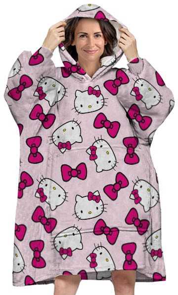 Hello Kitty kaspinėlis suaugusiems, nešiojamas pliušinis poliarinis pledas, pončas