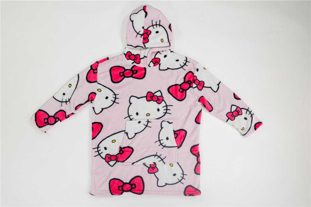 Hello Kitty kaspinėlis suaugusiems, nešiojamas pliušinis poliarinis pledas, pončas