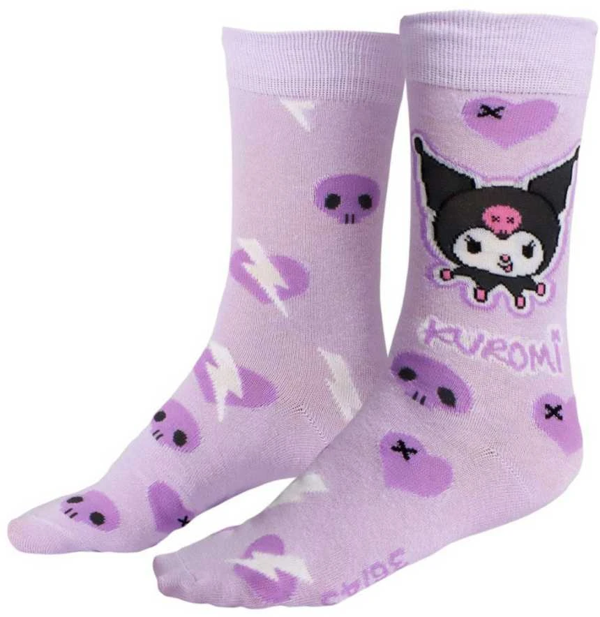 Hello Kitty Kuromi violetinės ilgos kojinės suaugusiems 36/43