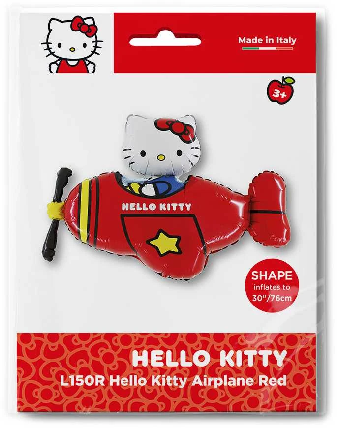 Hello Kitty lėktuvas raudonas folijos balionas 76 cm