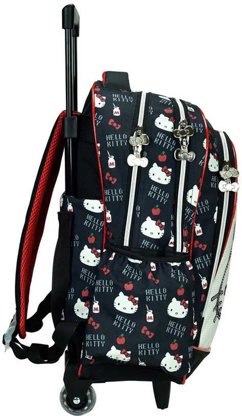 „Hello Kitty“ širdelės formos mokyklinis krepšys su ratukais, 46 cm