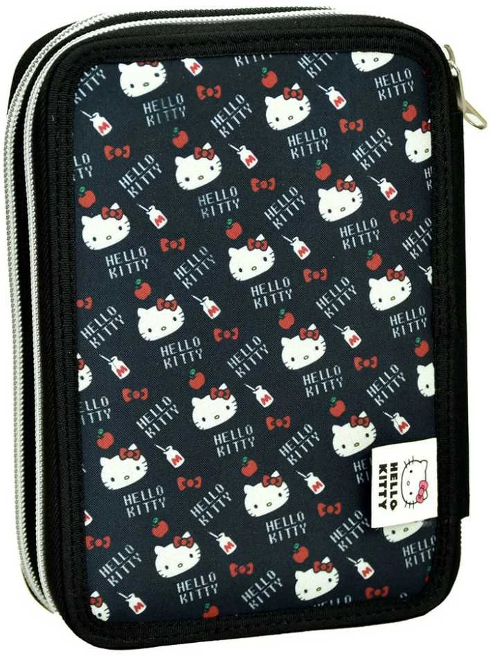 Hello Kitty širdelės formos pieštukų dėklas, užpildytas dviem sluoksniais