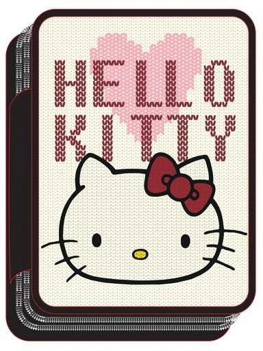 Hello Kitty širdelės formos pieštukų dėklas, užpildytas dviem sluoksniais