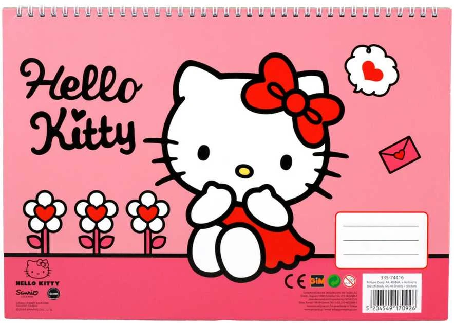 „Hello Kitty Sweetheart“ A/4 spiralinė eskizų knygelė su 40 lapų ir lipdukais