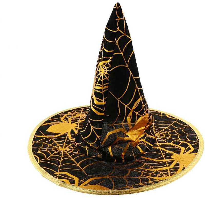 GoDan Kapelusz czarownicy ze złotą pajęczyną na Halloween - S - 1 vnt. universalus