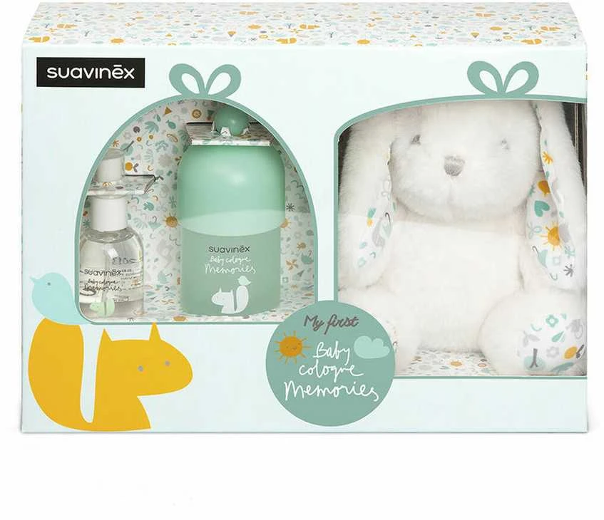 SUAVINEX BABY COLOGNE DOVANŲ RINKINYS MEMORIES: KVAPUSIS VANDUO KŪDIKIAMS 100 ML IR 50 ML, PLIUŠINIS ZUIKUTIS