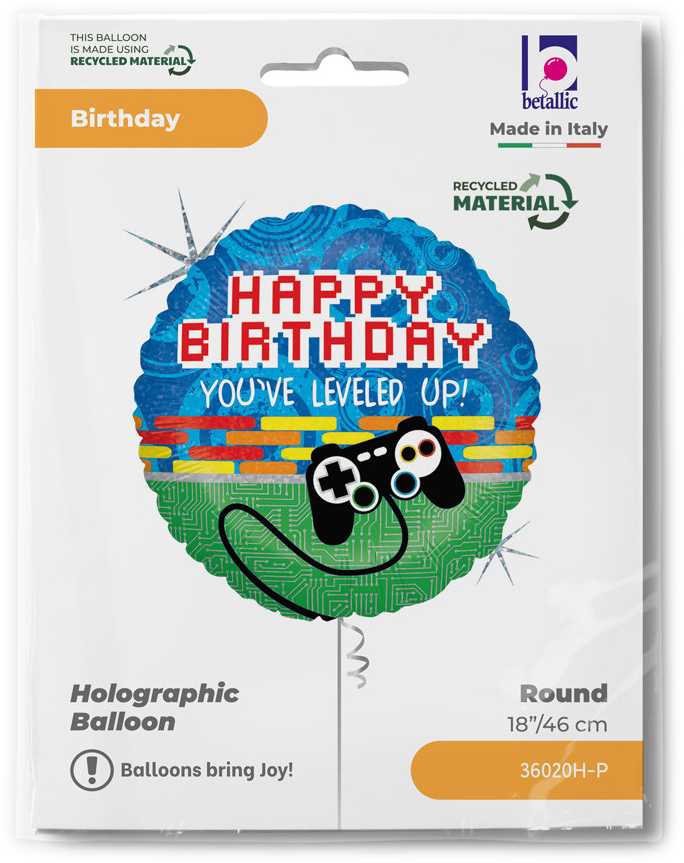 Holografinis folijos balionas „Happy Birthday Controller“, 46 cm