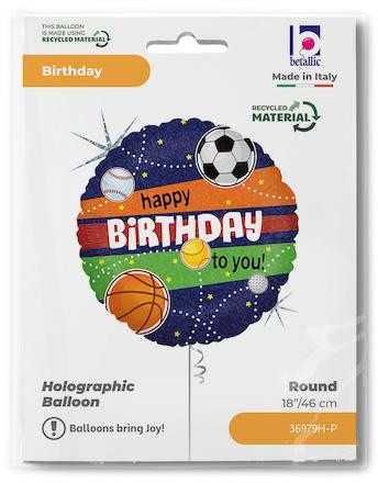 Holografinis folijos balionas „Su gimtadieniu“, 46 cm