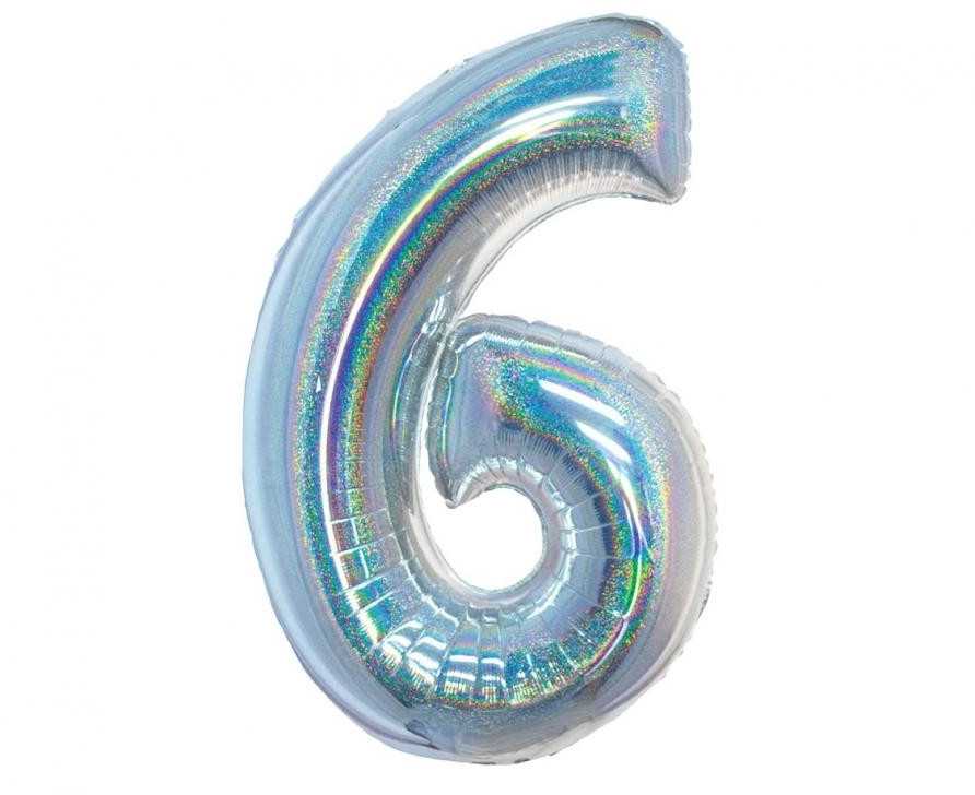 GoDan Balon foliowy B_C Cyfra6 hologr sreb CH-BHS6 44819