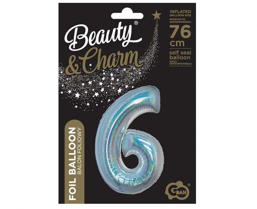 GoDan Balon foliowy B_C Cyfra6 hologr sreb CH-BHS6 44819