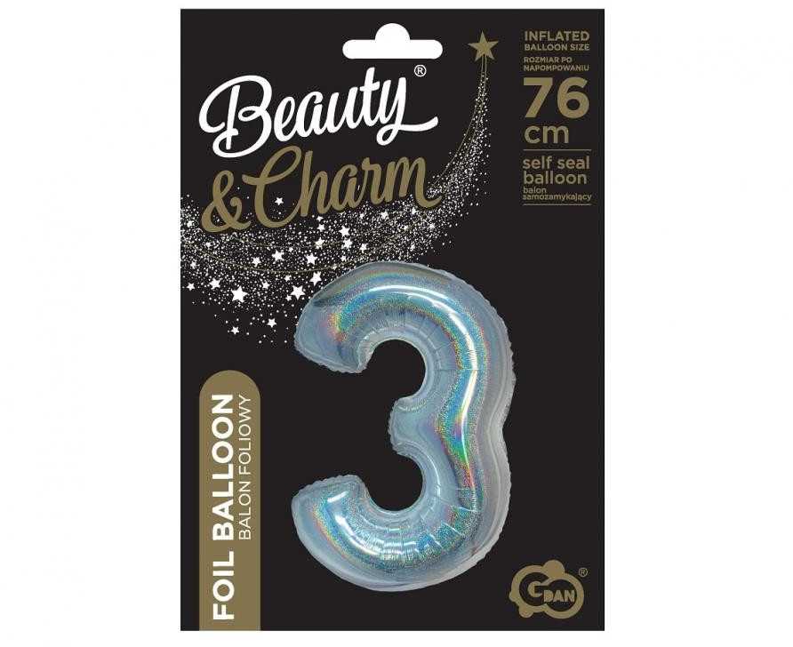 GoDan Balon foliowy B_C Cyfra3 hologr sreb CH-BHS3 44741