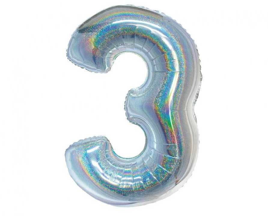 GoDan Balon foliowy B_C Cyfra3 hologr sreb CH-BHS3 44741