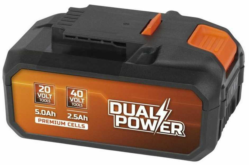 POWERPLUS 2x20v 2,5Ah baterija, skirta 40V arba 5Ah įrankiui su 20V Dual Power Powdp9037 įrankiu – suderinama su 40V ir 20V įrankiais