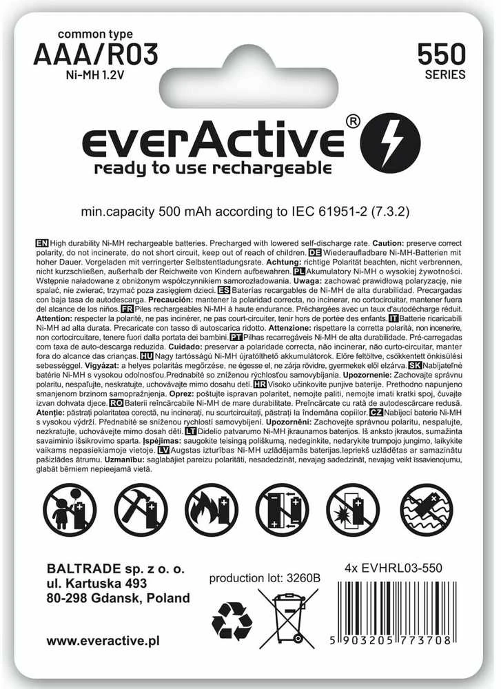 Įkraunamos baterijos everActive Ni-MH R03 AAA 550 mAh Infinity Line