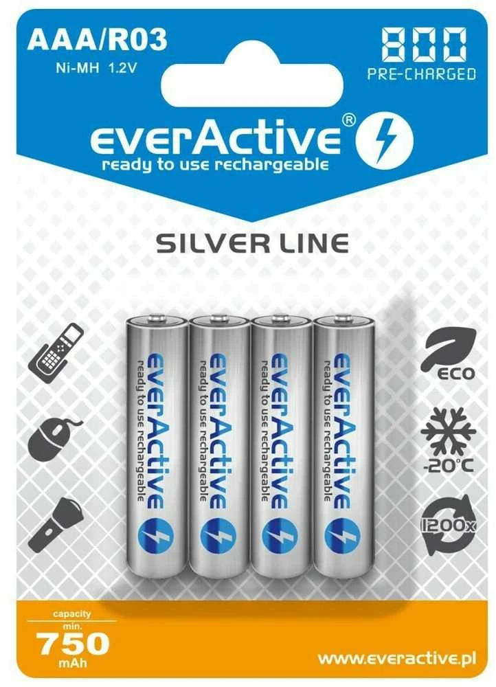 Įkraunamos baterijos everActive Ni-MH R03 AAA 800 mAh Sidabrinis Line