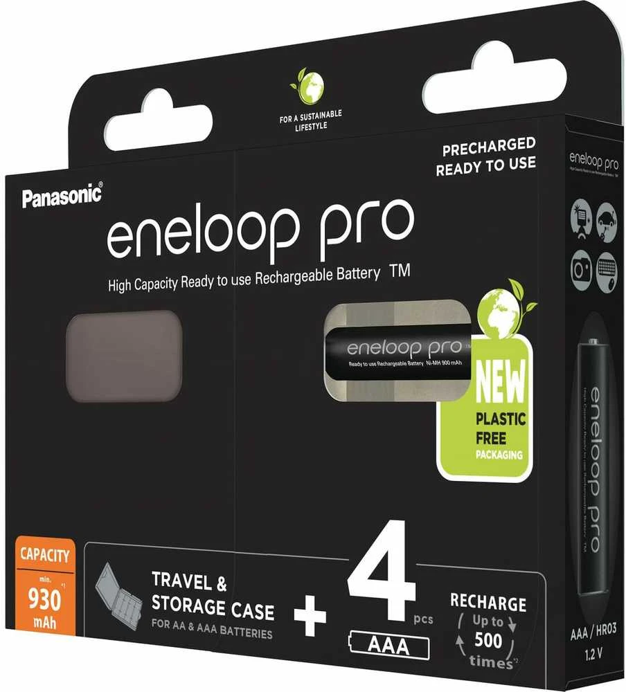 Įkraunamos baterijos Panasonic ENELOOP Pro BK-4HCDEC4BE, 930 mAh, 500 (4xAAA) dėžutėje