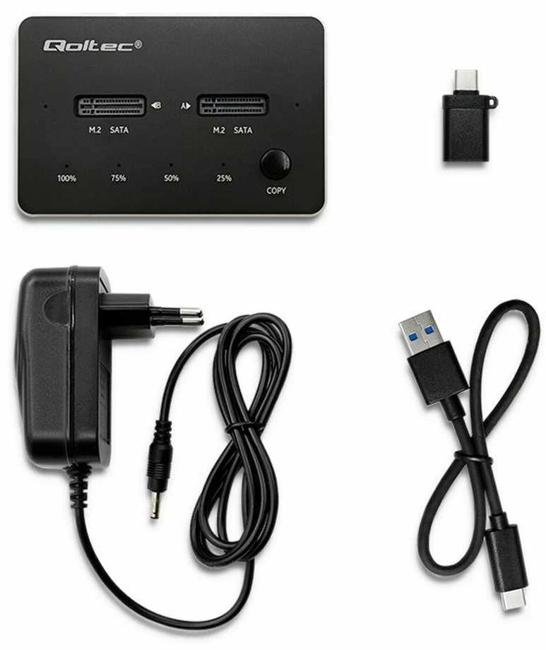 QOLTEC 50310 Drive Docking Station 2x SSD M.2 SATA / NGFF / USB Type C
