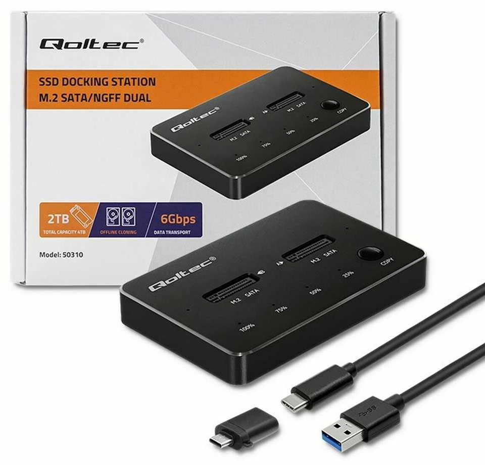 QOLTEC 50310 Drive Docking Station 2x SSD M.2 SATA / NGFF / USB Type C