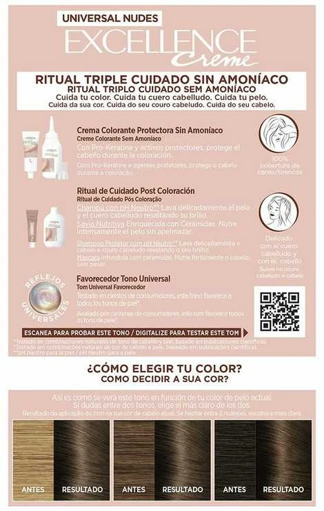 „L'Oreal EXCELLENCE NUDES“ plaukų dažai #5u-light ruda 5u