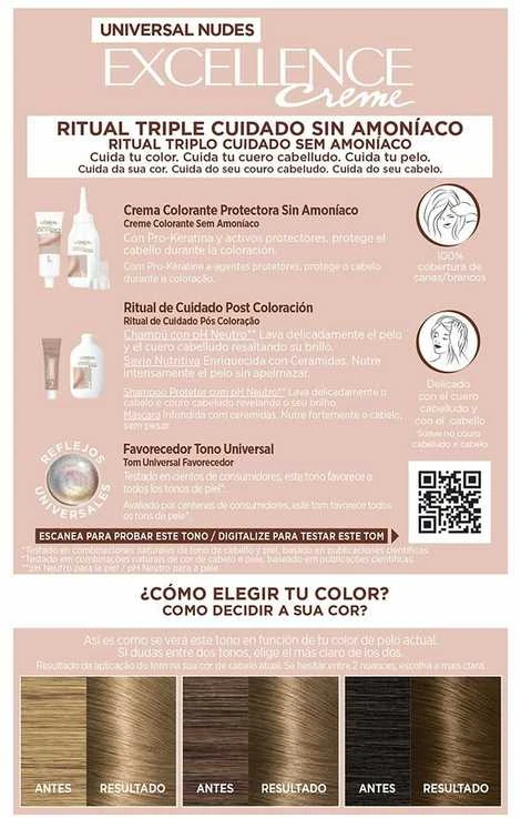 L'Oreal Excellence Nudes 7U plaukų dažų naudojimo instrukcija