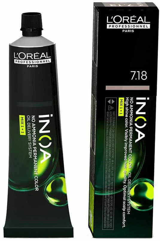 L‘Oreal Professionnel iNOA plaukų dažai | spalva: 7.18 - Ash Mocha Blonde, 60 ml