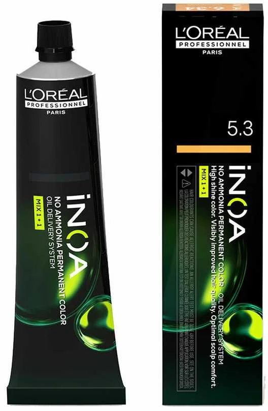 L'oreal Inoa 5.3 dažai: tūbelė ir pakuotė