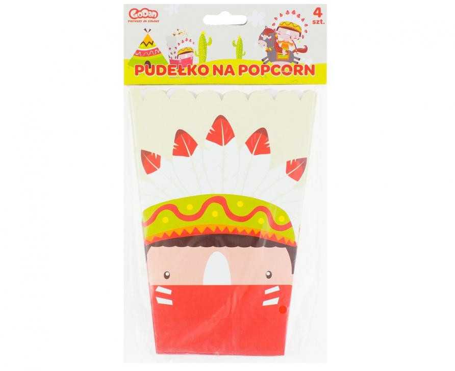Indiško vakarėlio popierinė spragintų kukurūzų dėžutė 19 cm 4 vnt.