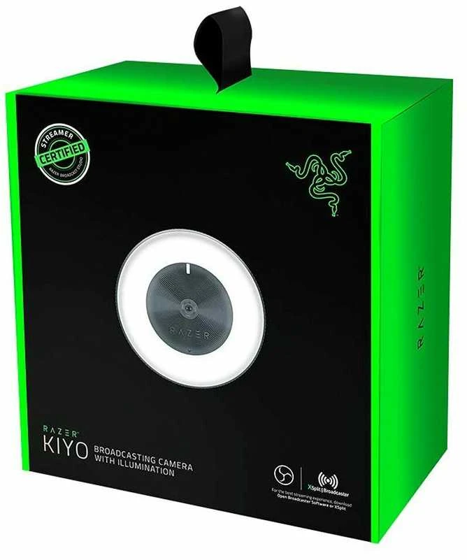 Internetinė kamera Razer Kiyo - Streaming Camera with Ring Lighting (USB Webcam, HD Video 720p, 60 FPS, Compatible with Open Broadcaster Software, Xsplit, Autofocus, Camera Clip, Tripod Connection) Juodas