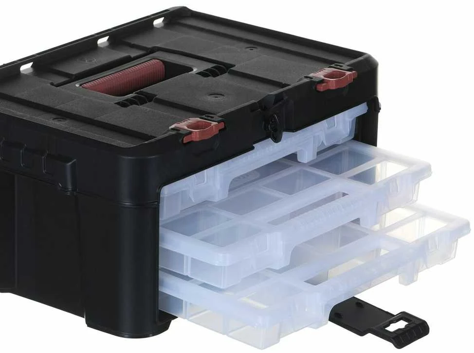 Įrankių dėžė - KETER Stack'N'Roll su 3 organizatoriais Juoda