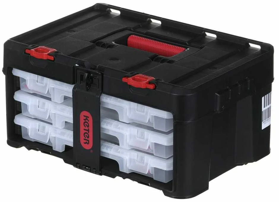Įrankių dėžė - KETER Stack'N'Roll su 3 organizatoriais Juoda