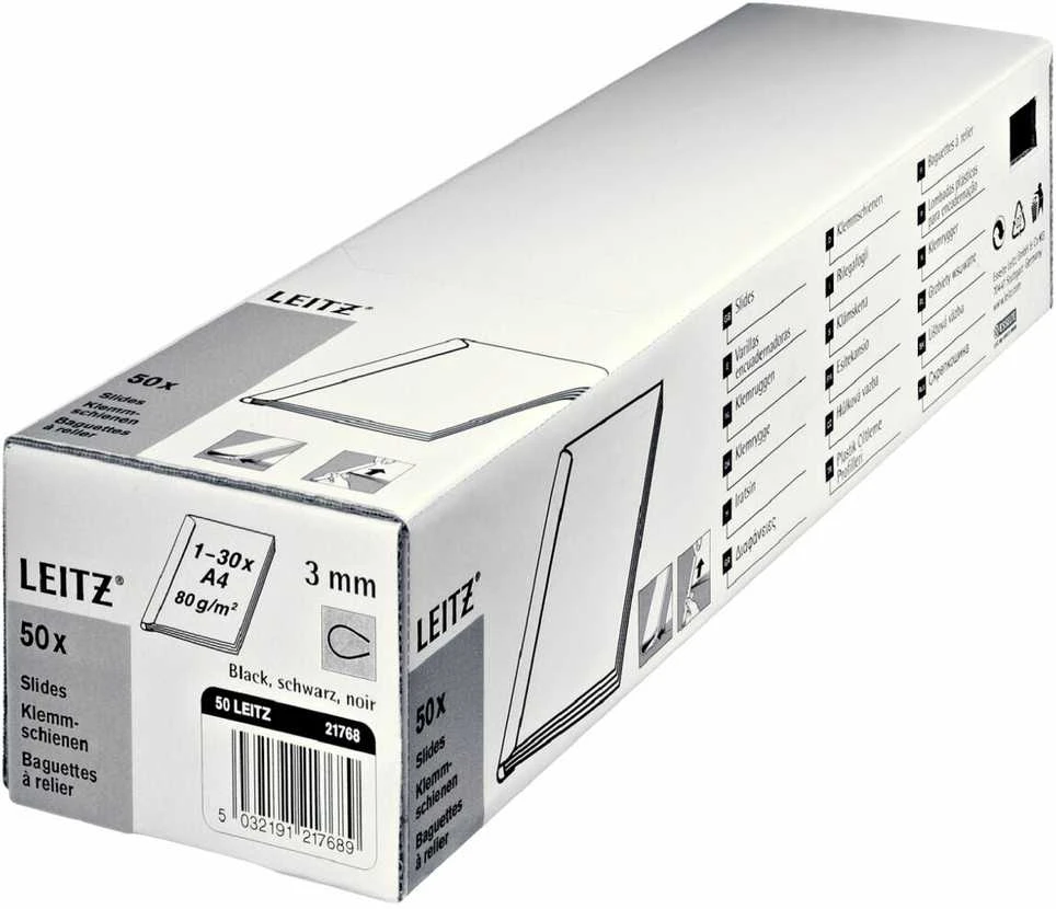 Leitz skaidrių segtuvai A4 3 mm, juodi, 30 lapų, plastikiniai, A4, 80 mm, 65 mm