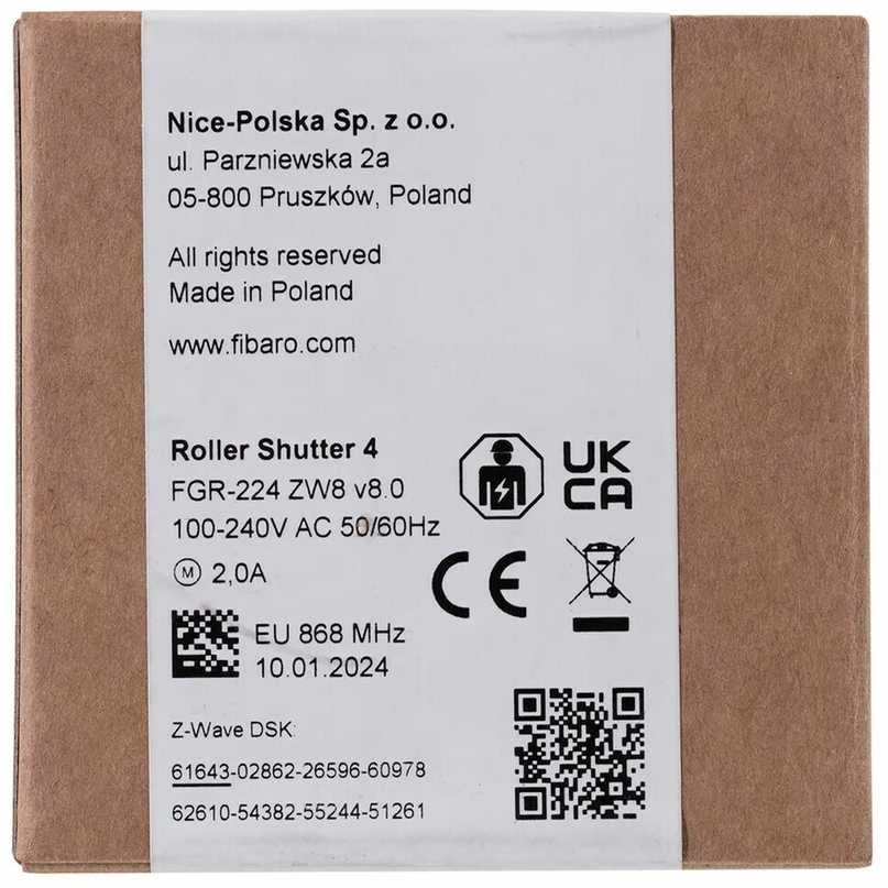 Fibaro | Roller Shutter 4, Z-Wave Plus EU | FGR-224 ZW8 868,4 MHz