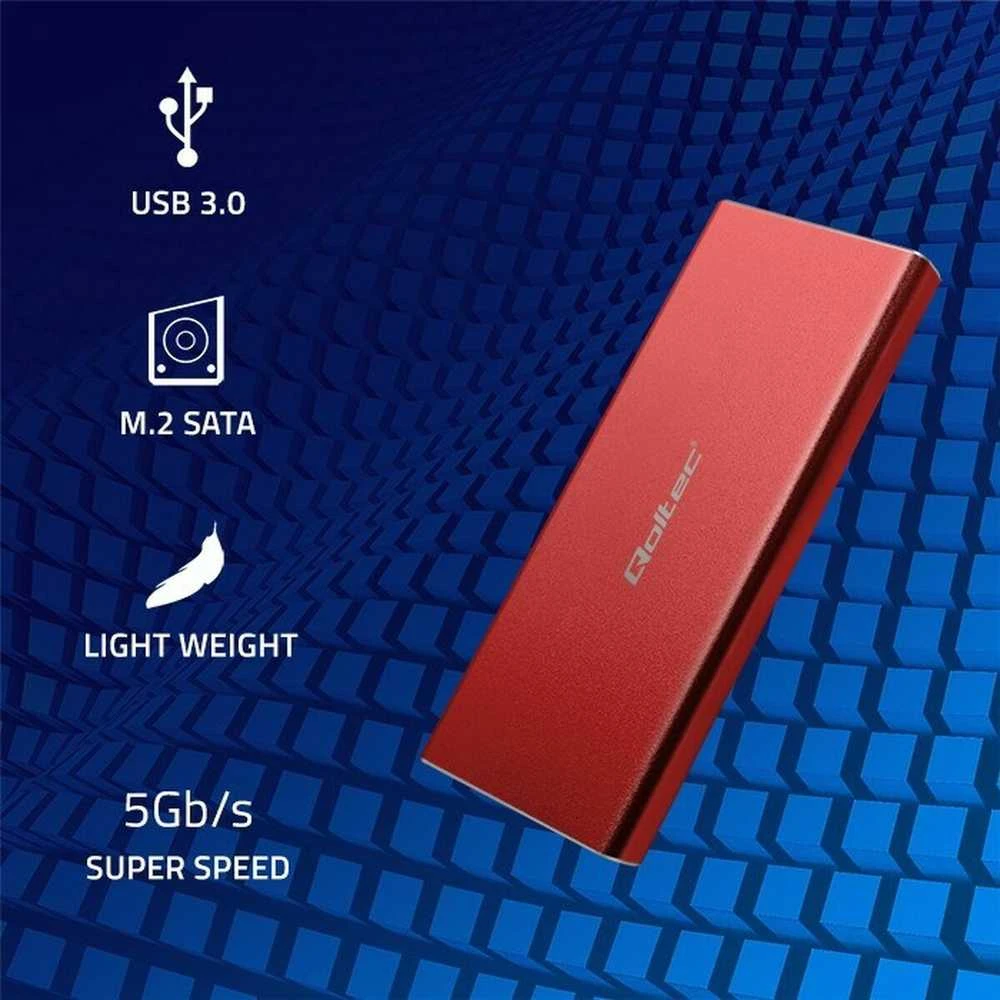 Qoltec 51831 Korpusas | M.2 SSD diskas | SATA | NGFF| USB 3.0 | Super greitis 5Gb/s | 2TB | Raudona