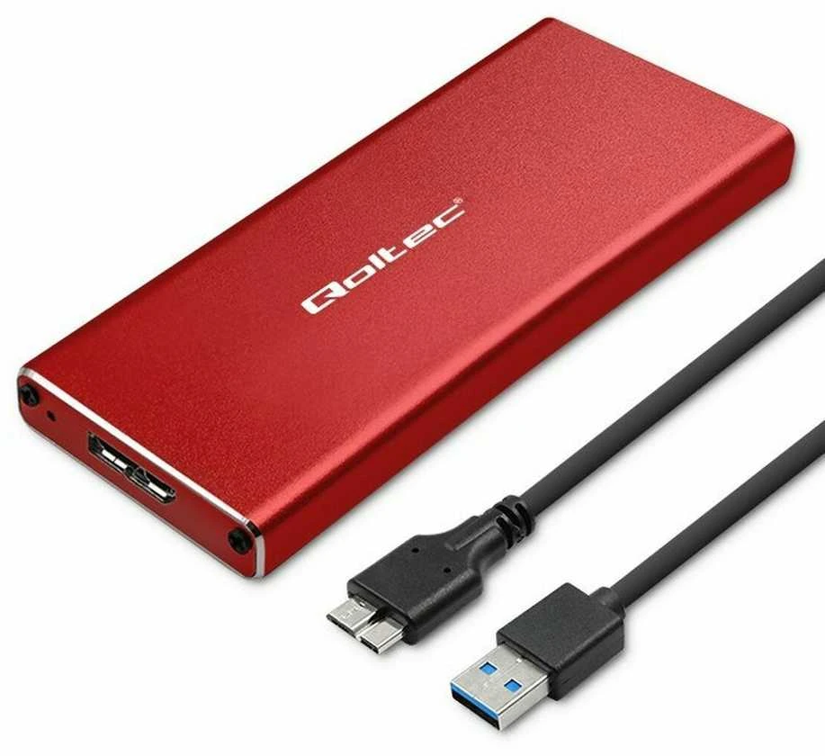 Qoltec 51831 Korpusas | M.2 SSD diskas | SATA | NGFF| USB 3.0 | Super greitis 5Gb/s | 2TB | Raudona