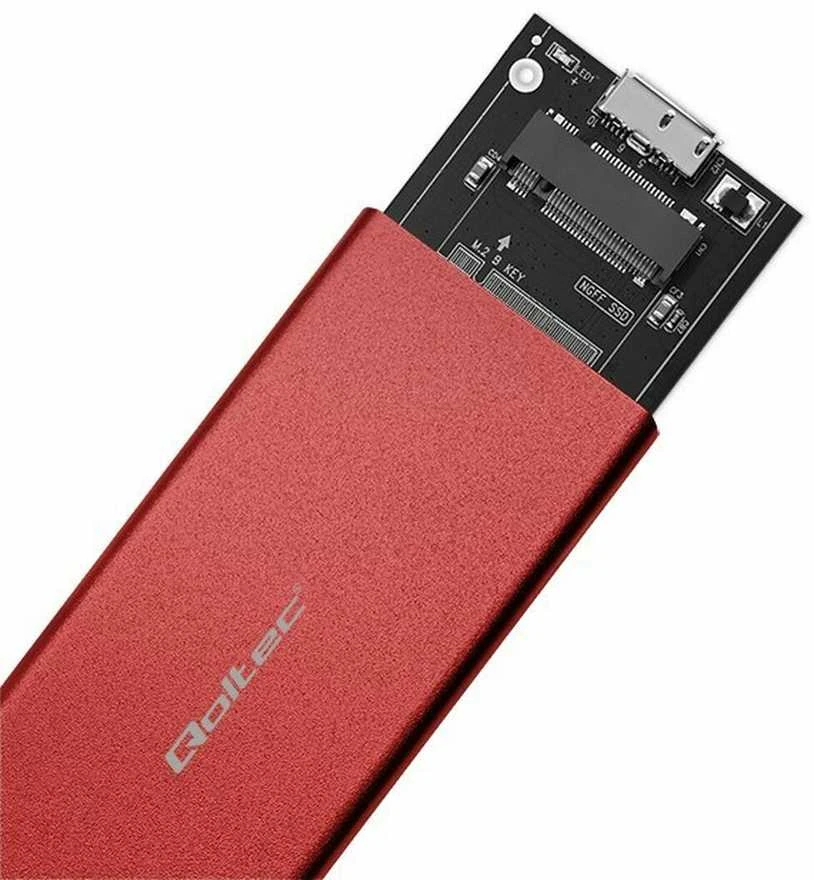 Qoltec 51831 Korpusas | M.2 SSD diskas | SATA | NGFF| USB 3.0 | Super greitis 5Gb/s | 2TB | Raudona