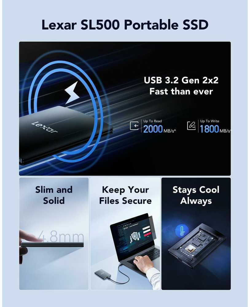 Kietasis diskas „Lexar SL500 2TB“ nešiojamasis SSD diskas