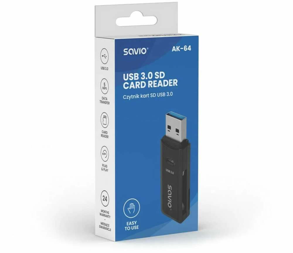 SAVIO SD kortelių skaitytuvas, USB 3.0, AK-64