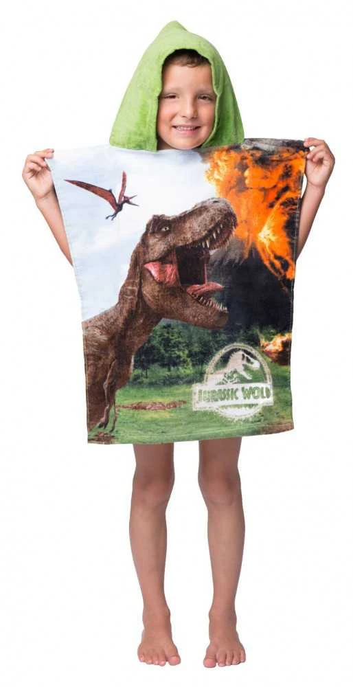 Poncho vaikams 50x115 Park Jurajski dinozaury 7615 ręcznik su kapturem dziecięce Jurassic World Park