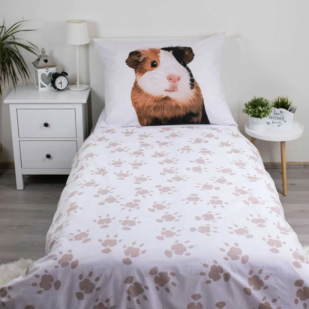Patalynė bawełniana 140x200 Świnka Morska balta smėlio sp. poszewka 70x90 JF24